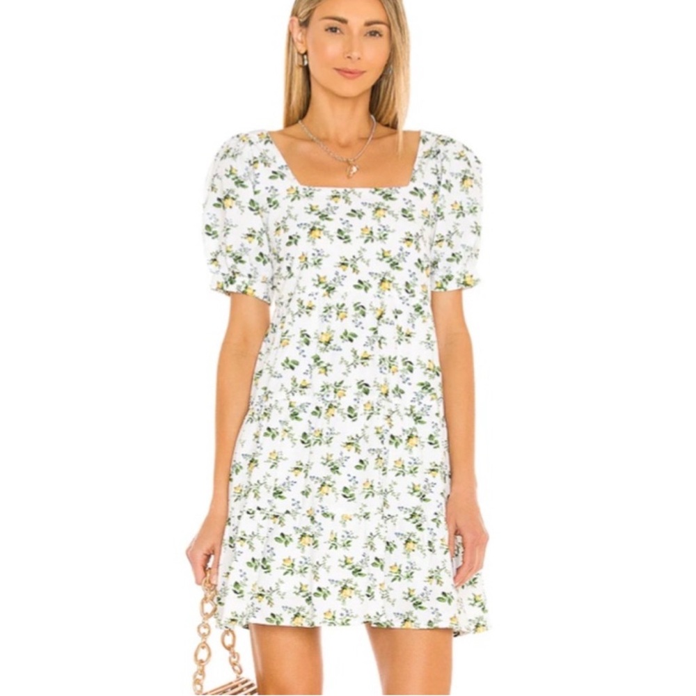 Faithfull the Brand “Eldora” White w/ Yellow Floral Tiered Babydoll Dress NWOT